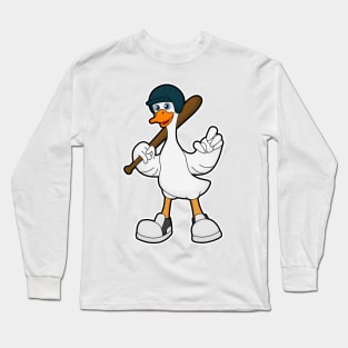 Duck at Baseball with Baseball racket & Helmet Long Sleeve T-Shirt